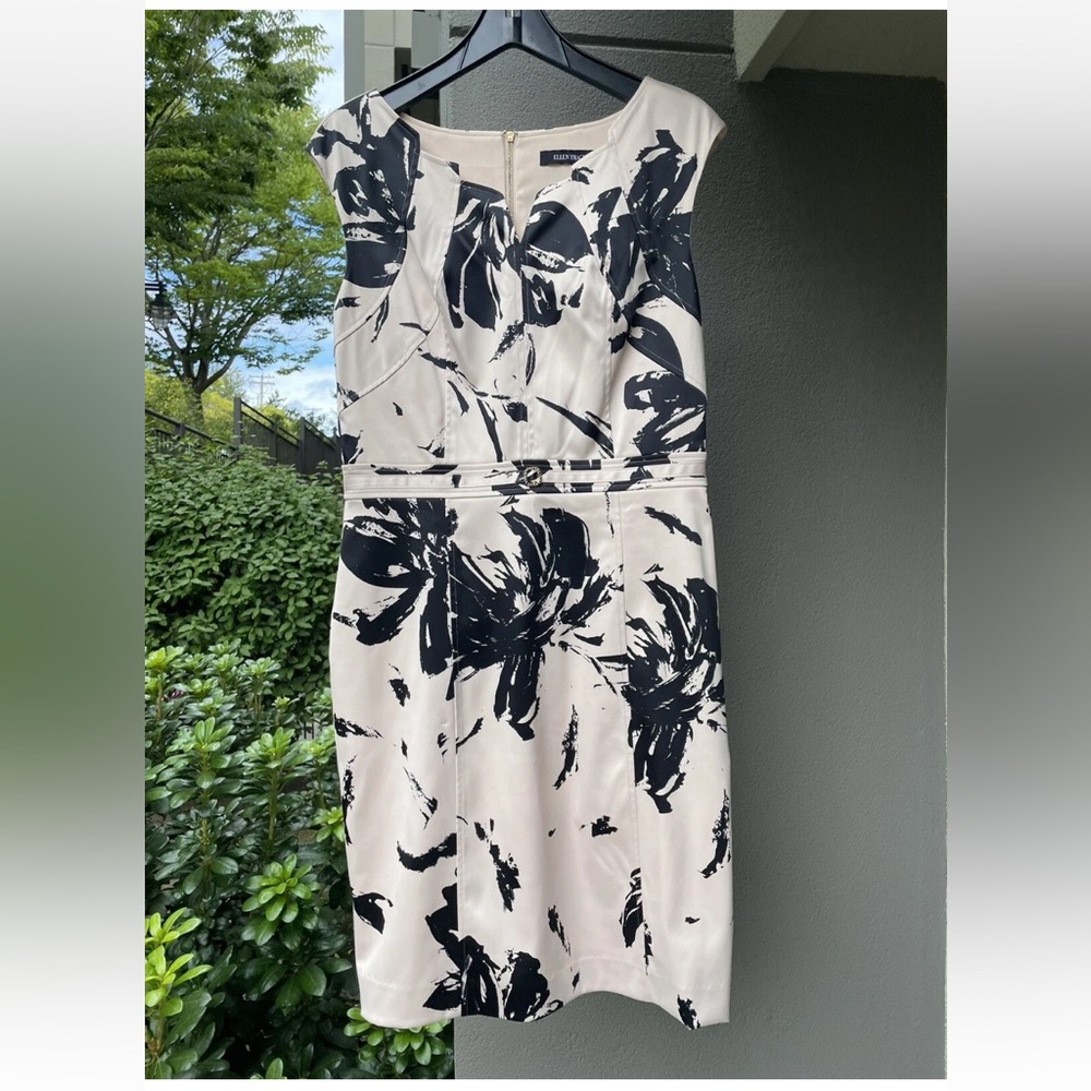 Ellen Tracy Cream Midi Dress with Black Floral Print